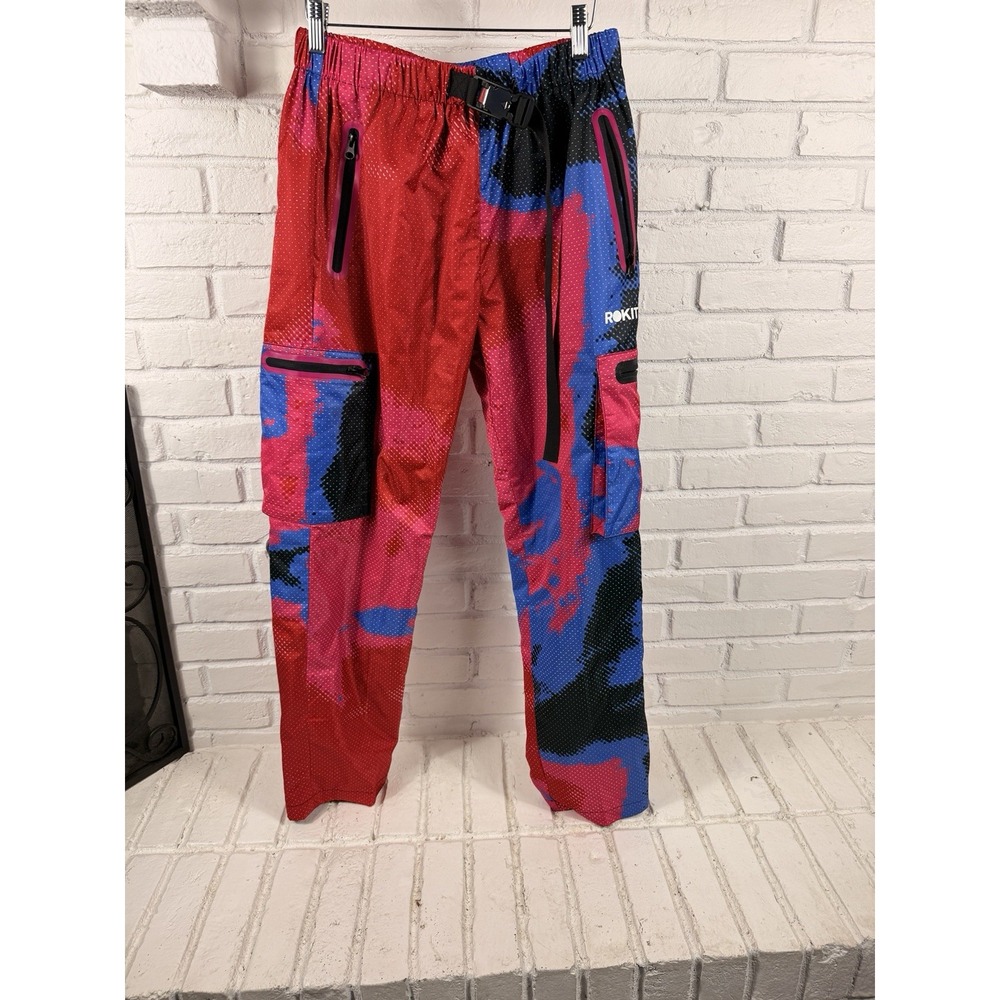 ROKIT Hurricane Nylon Cargo Pants S Red Blue Utility Gorpcore Streetwear
